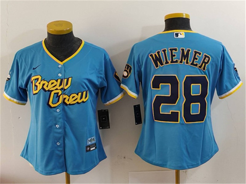 Youth Blue Milwaukee Brewers #28 Joey Wiemer Powder City Connect Stitched Jersey